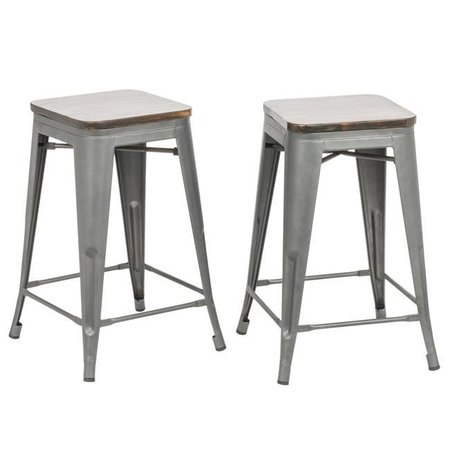 CAROLINA COTTAGE Carolina Cottage TH-2416-RPWELM 24 in. Cormac Square Counter Stool; Rustic Pewter & Elm - Set of 2 TH-2416-RPWELM